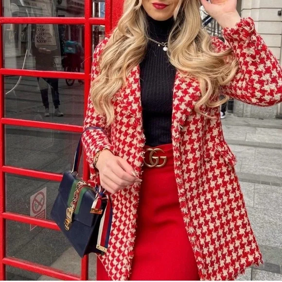 Zara textured houndstooth coat red - Picture 4 of 14
